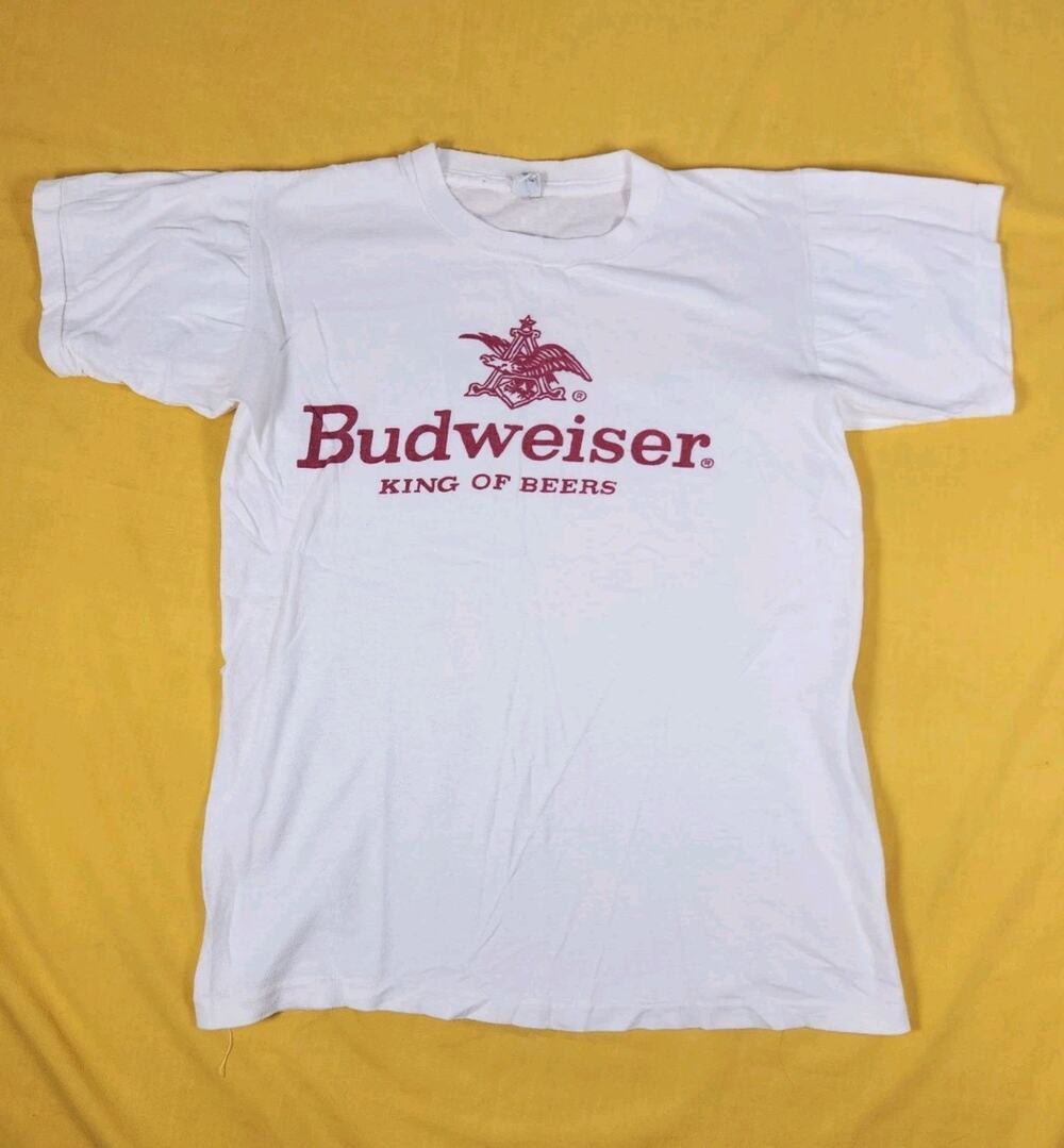 Vtg 70s S/M Russell Gold Tag Budweiser T-Shirt King of Beers 18x23 Breweriana